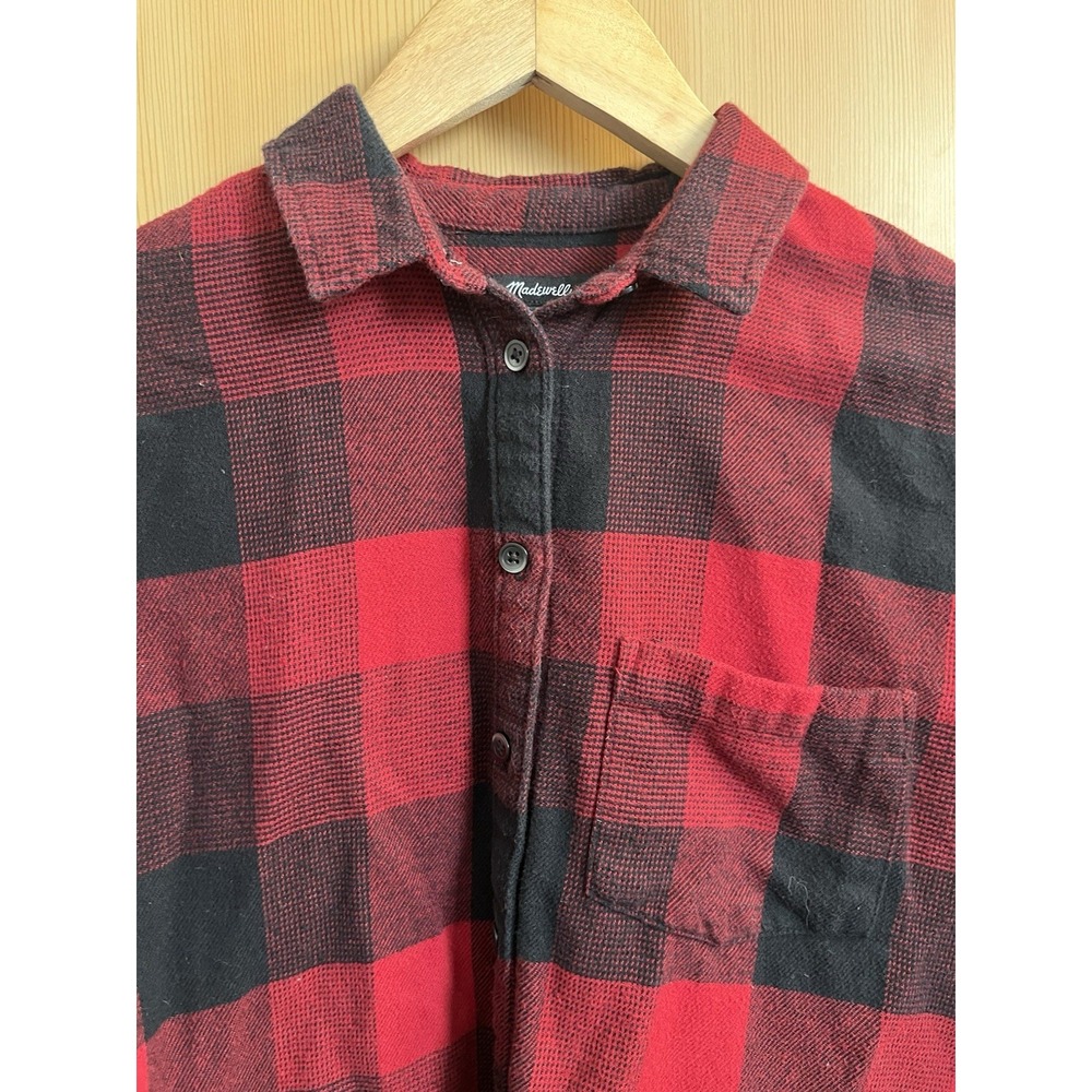 Madewell Flannel Shirt Womens Medium Red Black Buffalo Check Side Button Plaid - Picture 10 of 11